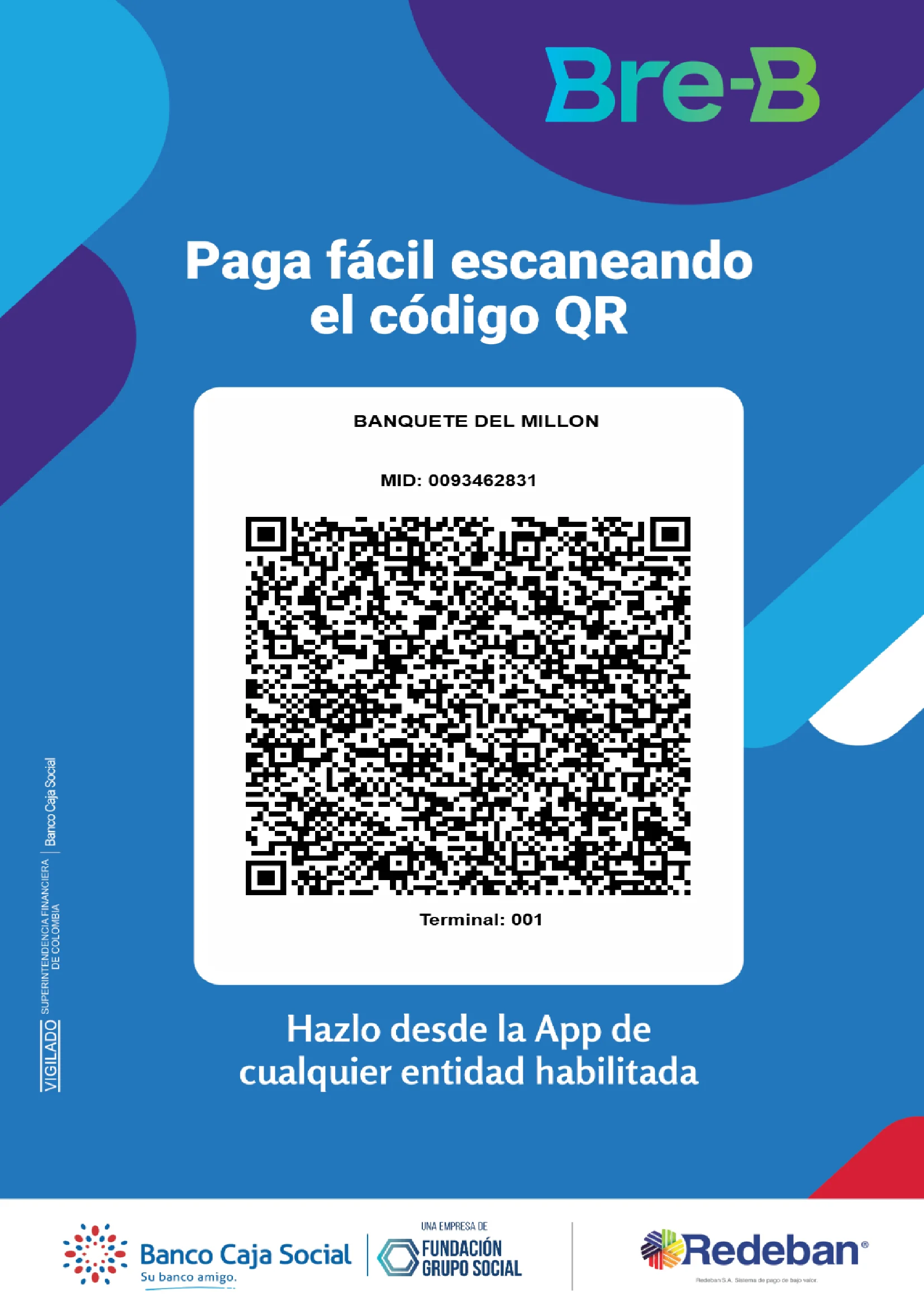 Código QR de Banco Caja Social para donar al Banquete del Millón
